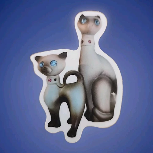 Vtg Siamese Cats Rhinestone Eyes Sticker | Cute Animal Decal | Laptop Sticker