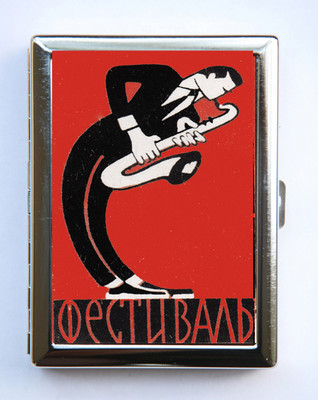 Russian Saxophone Player Cigarette Case Wallet Business Card Holder