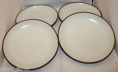 Crate and Barrel Set of 4 Salad Bowls Brown Mustard Yellow Bands Made in Japan