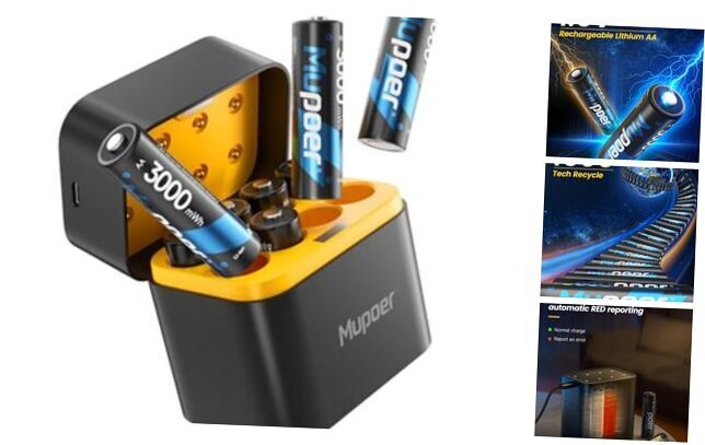 Rechargeable AA Lithium Batteries with Charger, 8-Pack 1.5V 3000mWh High-Capacity Blue-image