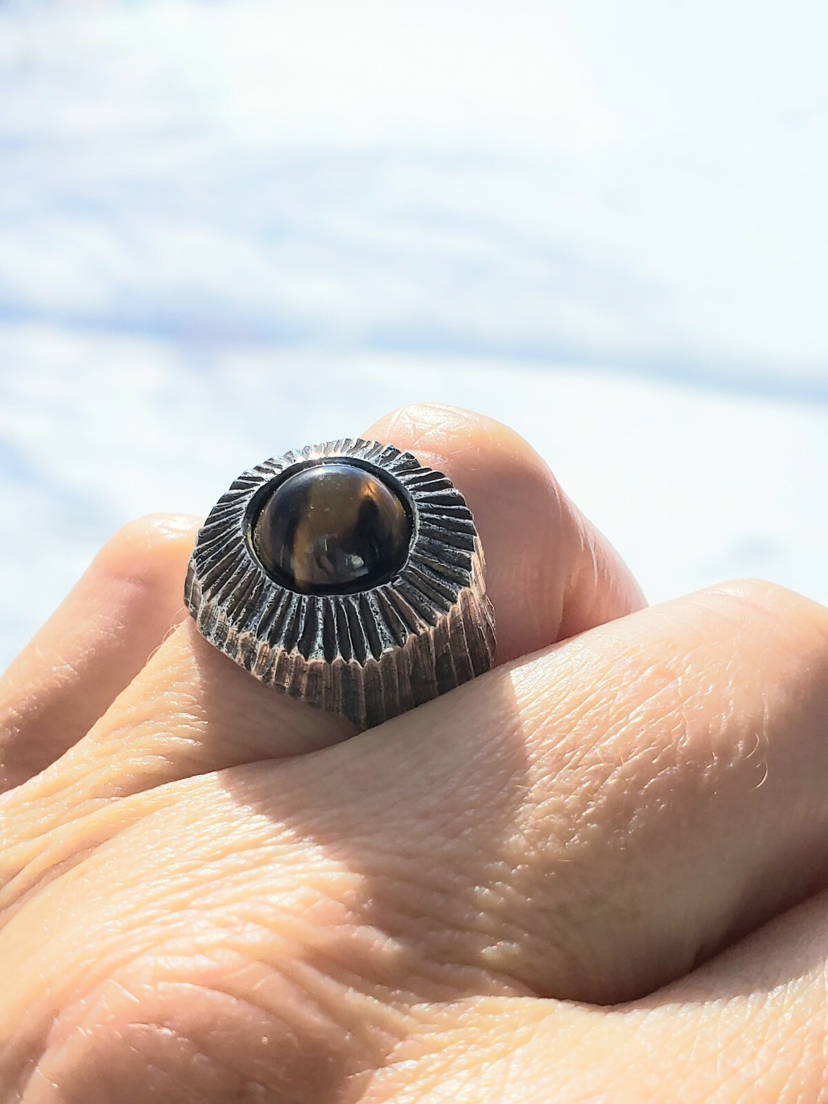 Gorgeous Solid Sterling Silver Tiger Eye Center S… - image 1