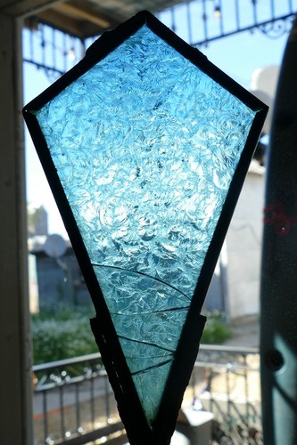 Antique Cast Iron Weathervane Lightning Rod Arrow w/ Blue Stained Glass Tail 19” - Picture 11 of 11