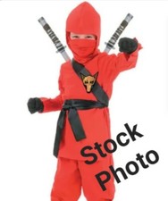 4 Piece Boys Youth Red Ninja Costume, Sz. Med. 8-10 