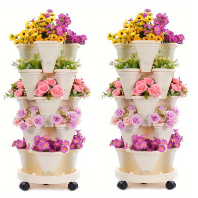 5/10 Tier Vertical Garden Tower Stackable Planter Herb Flower Veg Pots Plastic