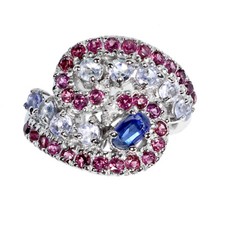 Anello in argento sterling 925 ovale cianite rodolite granato tanzanite gemma...