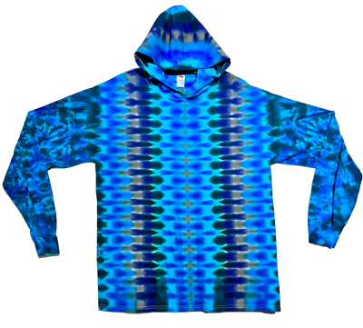 TIE DYE Hoodie Blue DNA honeycomb Long Sleeve Hooded T Shirt Sm Med Lg XL  2X 3X