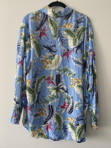 Women's Vintage Bazaar Sky Blue Oversized Tropical Long Sleeve Blouse - One Size - Picture 3 of 3