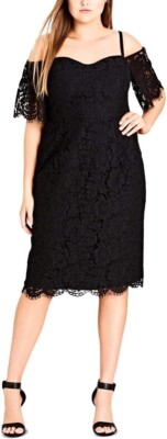 city chic lace whisper dress City Chic Women's Gorgeous Black Whisper Lace Cold Shoulder Cocktail Dress  20W/L