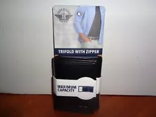 Dockers Mens RFID Coated Leather Trifold Wallet Zipper Closure 6 Card Slot Black