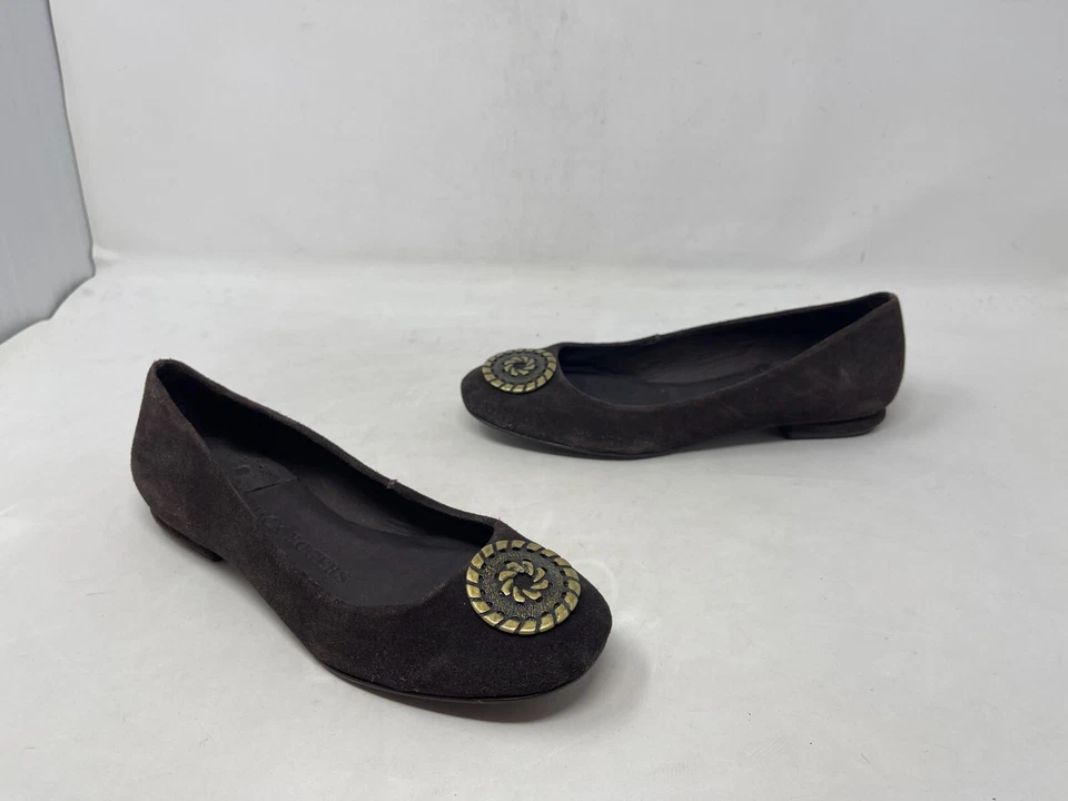 EUC JACK ROGERS коричневый замшевый балерина балетки Sz 6 Whipstitching медальон - Изображение 4 из 4