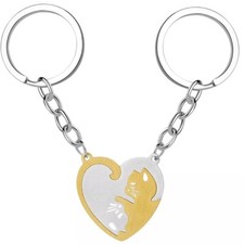Stainless Steel Cats Hugging Keychain Couple Cat Hug I Love You Heart Pets