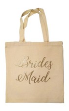 NWOT Bridesmaid wedding tote bag canvas natural gold glitter lettering