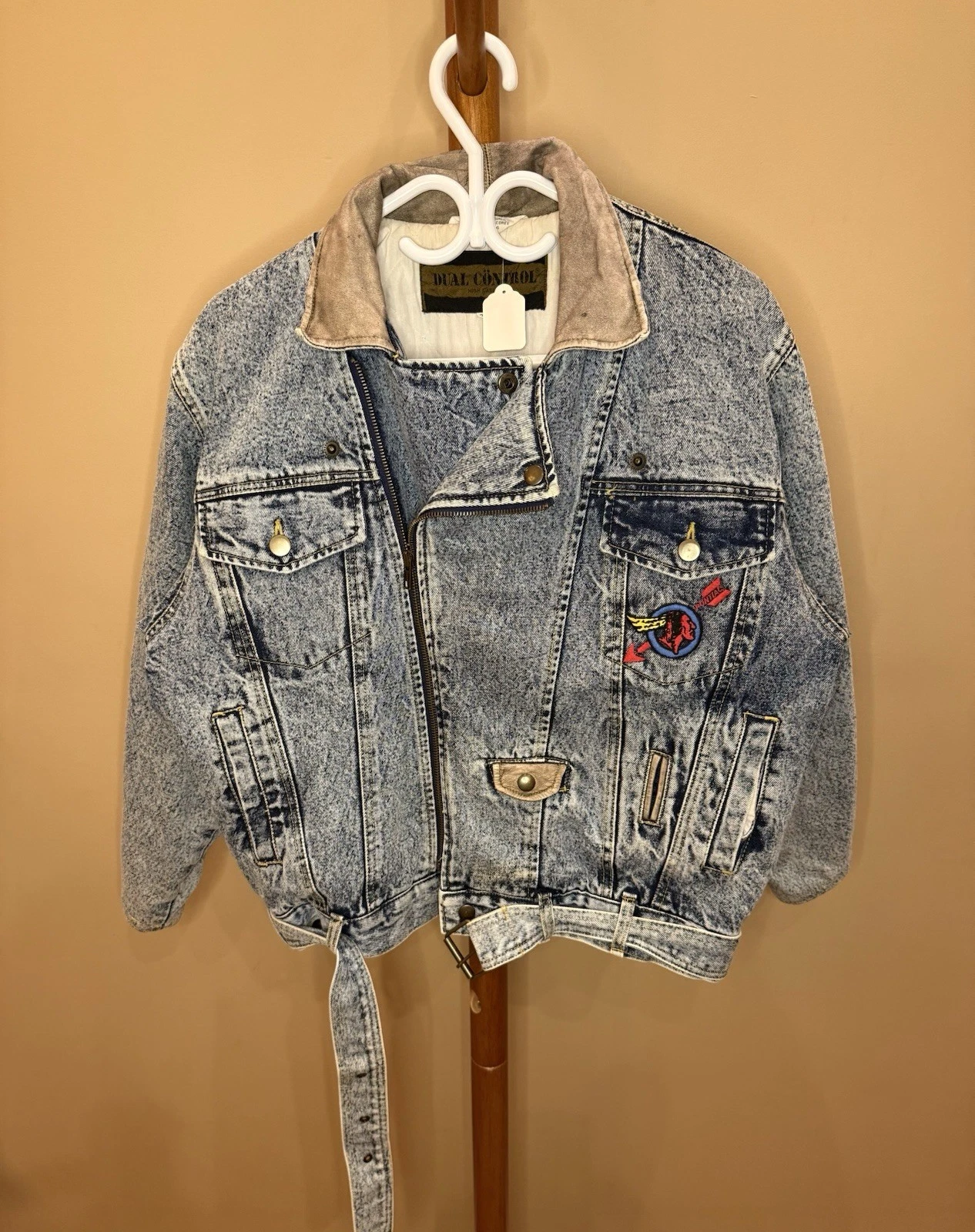 Vintage motorcycle embroidered denim jacket