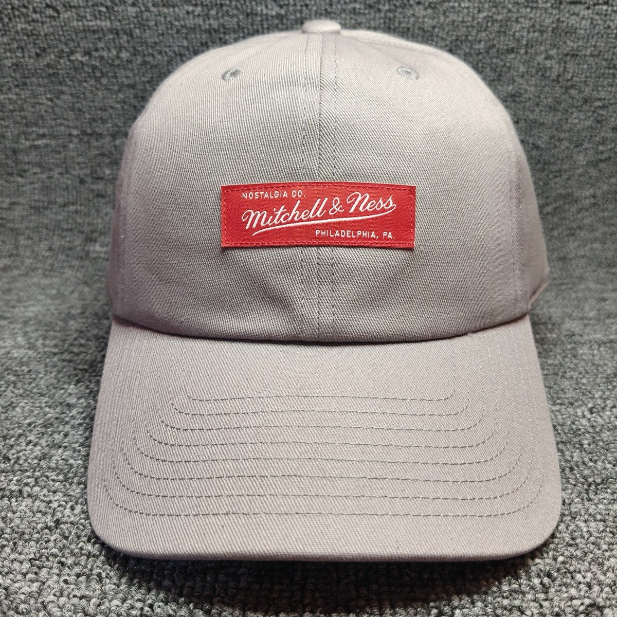 Mitchell & Ness Gray Dad Hat Curved Brim Buckle Strapback Cap