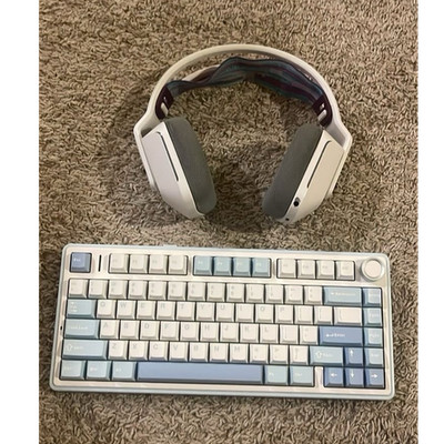AULA Gaming Mechanical Keyboard White/Blue Keycaps Rotary Knob English QWERTY