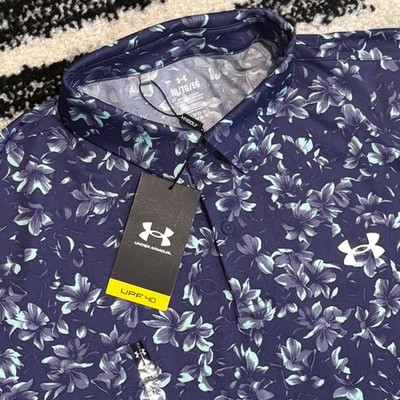 Under Armour Matchplay Printed UPF 40 Polo Golf Shirt Floral Purple Men s L-XXL