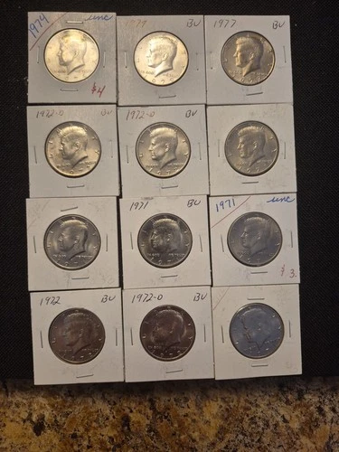 12 Mint 1970s P&D Uncirculated/BU Kennedy Half Dollar Coin Collection