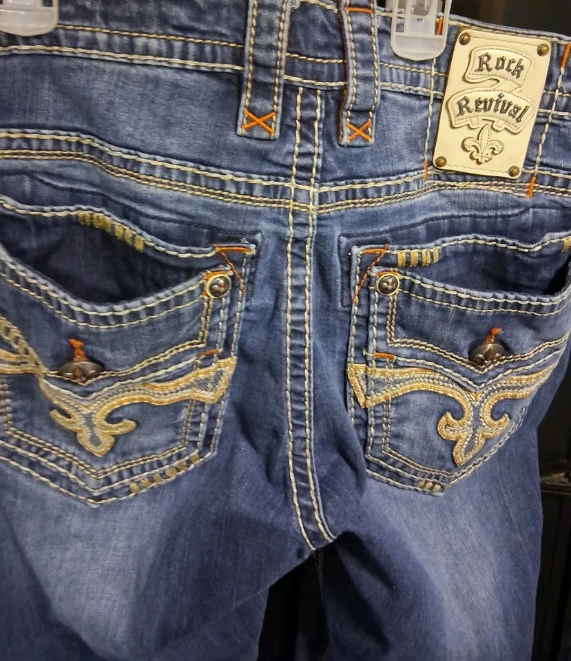 Pantalones de mezclilla de diseñador Rock Revival cenefa/rectos para hombre talla 38 Foto 3 de 4