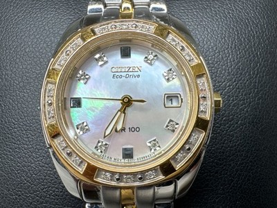 Citizen Eco-Drive Two-Tone Mother of Pearl Crystal Ladies Watch E011 (A1D031662)