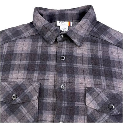 C&C California Flannel Shirt Men s Medium Gray Plaid Button Up Super Soft