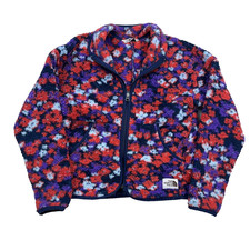 North Face Jacket Girls Medium Purple Red Floral Sherpa Full Zip Sweater