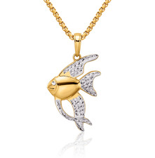 14K Solid Two Tone Gold Fish Necklace