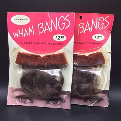 Vintage Ozon Wham Bangs Lot of 2 Curly Brunette Elastic Adjustable Band NOS Wig