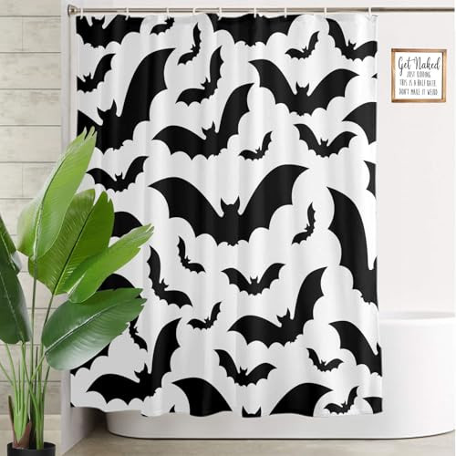 SOURPUSS SPOOKSVILLE BATS SHOWER CURTAIN BLACK/WHITE main image 0