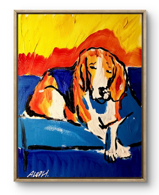 Original Art Sleepy Beagle 14x11 Unique Abstract Expressionism Wall Art Canvas