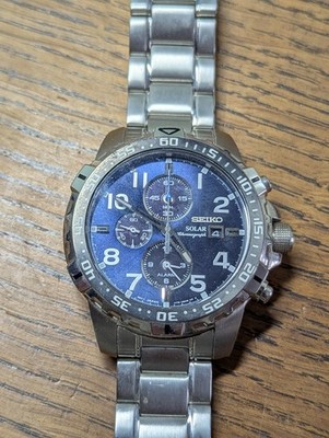 Seiko V172-0AT0 Herren Solar Chronograph Uhr + Armband zum Restaurieren #P935