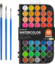 48 Color Watercolor Paint Set w/ Brushes for Artists, Kids, Journaling, Art