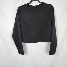 Womens Black Long Sleeve Business Crop Blouse Zip Back Large No Brand Tag