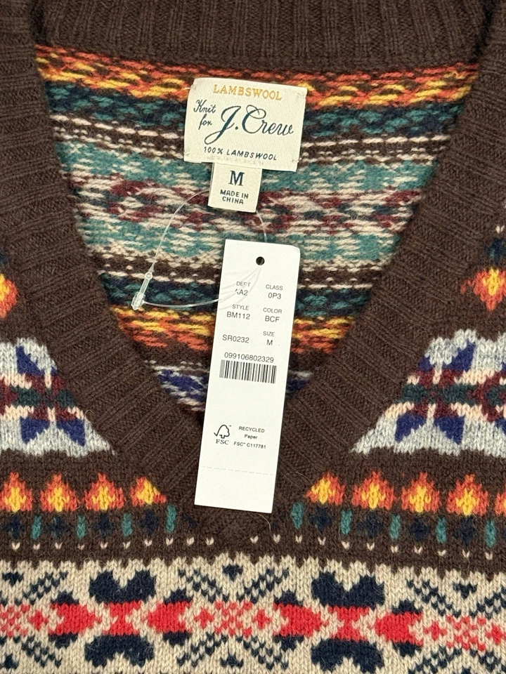 Chaleco Suéter Tejido Isla J.Crew 100% Lana de Cordero Fair-MED-Marrón-NUEVO CON ETIQUETAS Foto 3 de 3