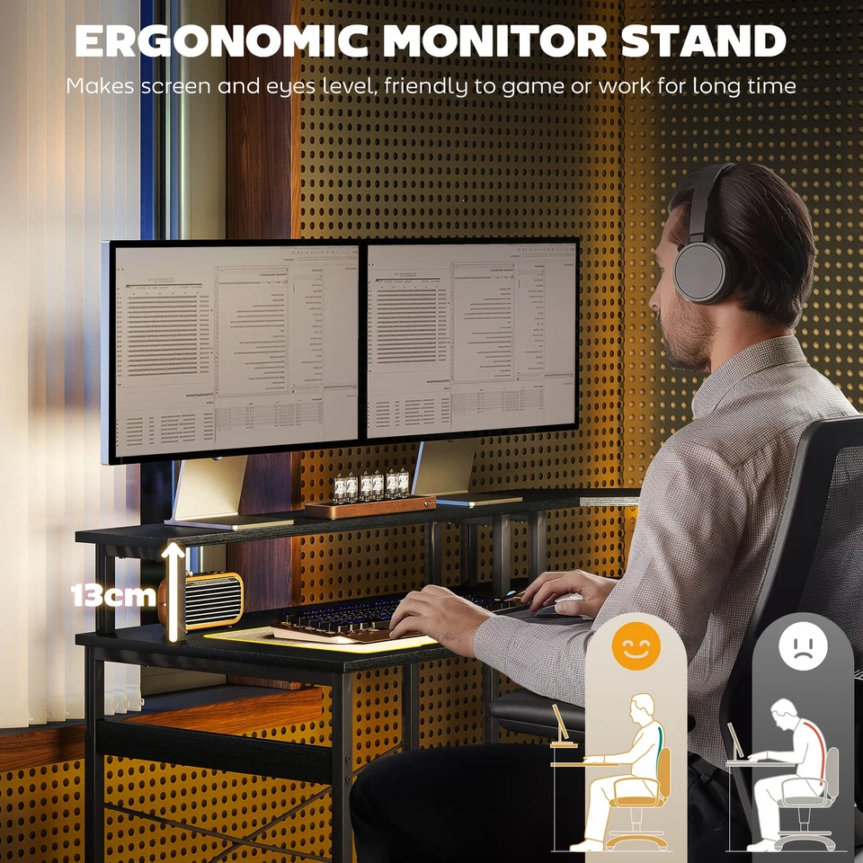 HOMCOM L Shaped Desk Corner Computer Desk with Monitor Stand, Black - Image 4 of 4