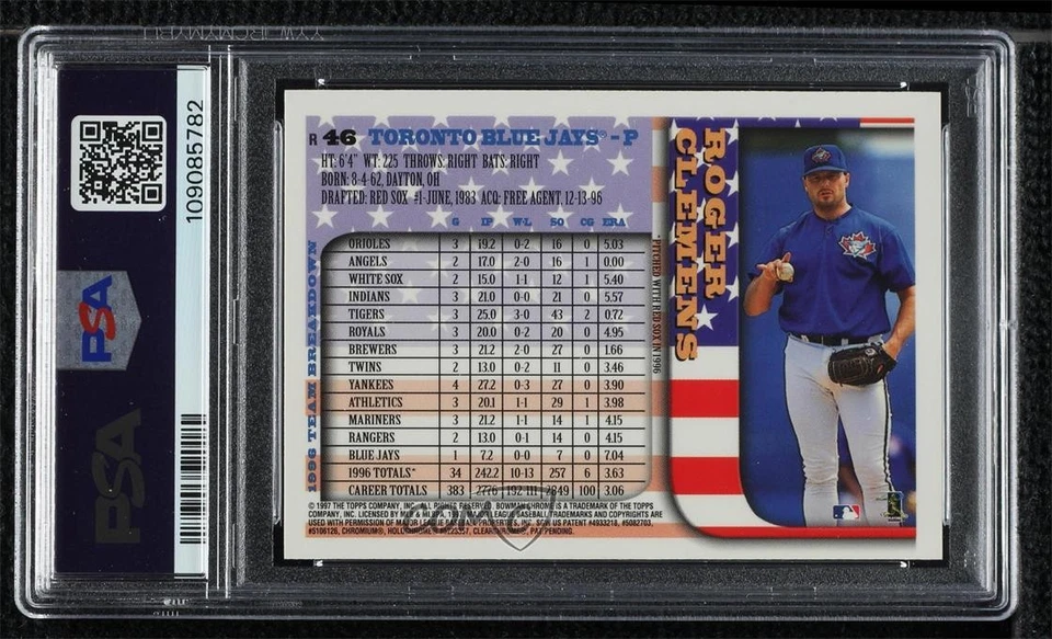 1997 Bowman Chrome International Refractor Roger Clemens #46 PSA 8 - Image 2 of 2