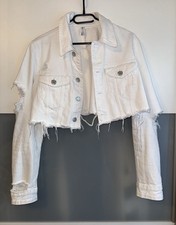 ZARA destroyed cropped Jeansjacke Weiß M/38 Löcher Cut Off Jacke Weste Herbst