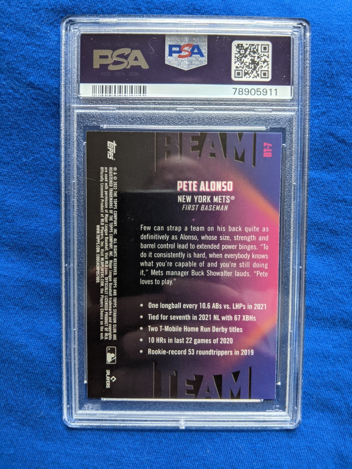 2022 Stadium Club Chrome PSA 10 Pete Alonso Beam Team Wave Refractor #BT-7 view 2