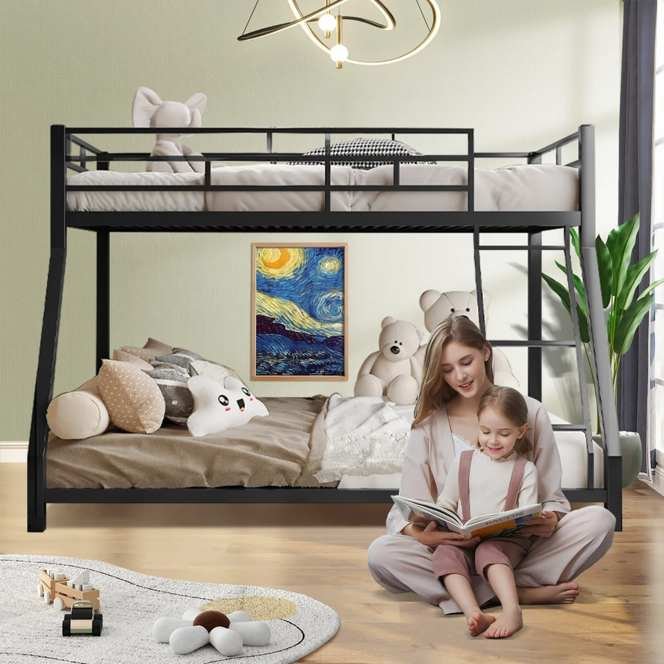 Heavy Bunk Beds Twin Over Full Size Metal Bunk Bed With Bottom Space & Guardrail - Image 3 of 4