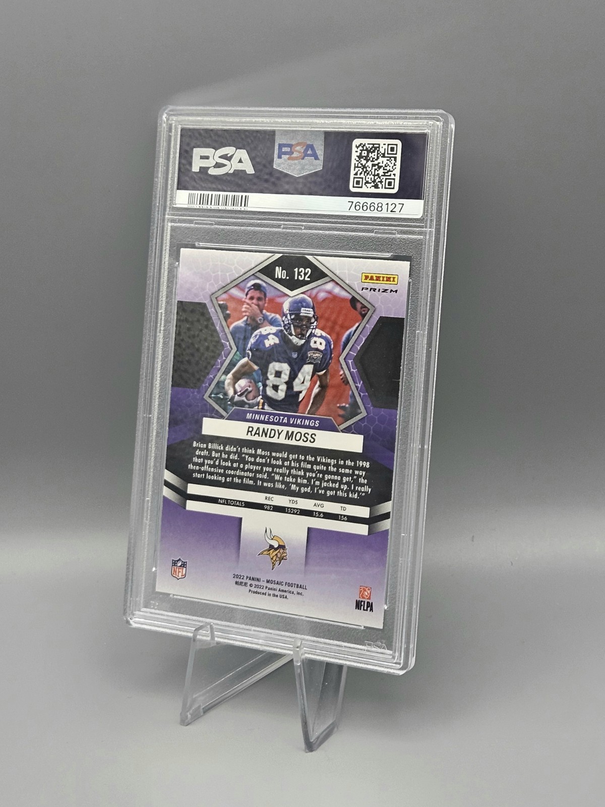 PSA 10 GEM Randy Moss Camo Pink Mosaic Prizm 2022 Panini Mosaic #132 HOF Legend view 6