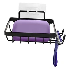 Soap Holder Self Draining Soap Dish Razor Holder for Shower Wall Charcoal Black