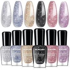 Morovan Fingernail Nail Polish Set: Holographic Metallic Lacquer Air Dry Nail Po