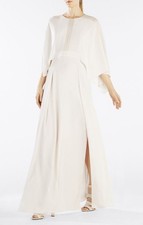 NWT 698 BCBG RUNWAY "Khaye" Silk Maxi Dress Gown - Light Ash / Beige Ivory - S