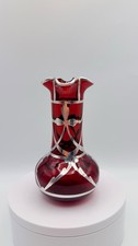 ANTIQUE ART NOVEAU ALVIN STERLING SILVER OVERLAY RED GLASS VASE, 4,5?