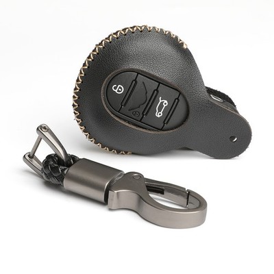 For MINI Cooper F55 F56 F57 3 Buttons Key Fob Chain Cover Case New Black Leather