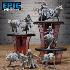 D&D Miniature - Wolf Spirit Huntress Set  3D Model Print DnD RPG Figur 4 Figuren