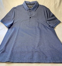 Calvin Klein Liquid Touch Polo Shirt Mens Medium Blue Herringbone NWT Logo