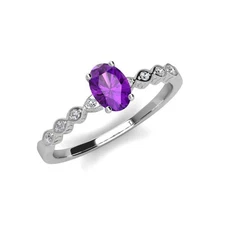Oval Cut Amethyst & Diamond Engagement Ring 0.98 ctw 14K Gold JP :263306
