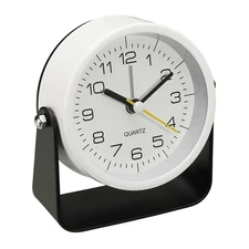 3.4" Small Analog Alarm Clock, Adjustable Angle Small Desk Clock, Black White