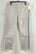 Nili Lotan Women's Dove Grey Black Side Stripe Cropped Patch Pocket Pants Sz 8