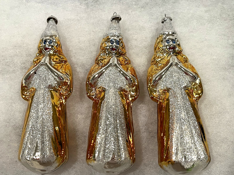 Vtg West German Blown Mercury Glass Praying Angels 6.5" Christmas Ornaments wbox